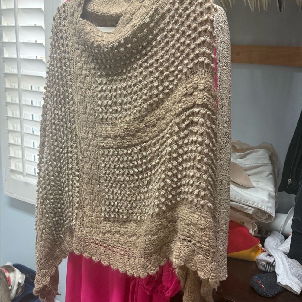 Elegant Tan Knit Women's shawl Sweater